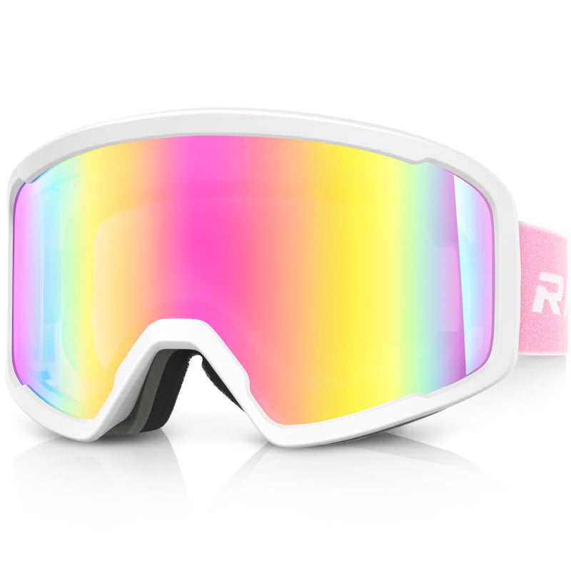 RIOROO Men Women Ski/Snowboard Goggles, Anti Fog 100% UV Protection, OTG Design, Dual-Venting System, Red, White - Image 1